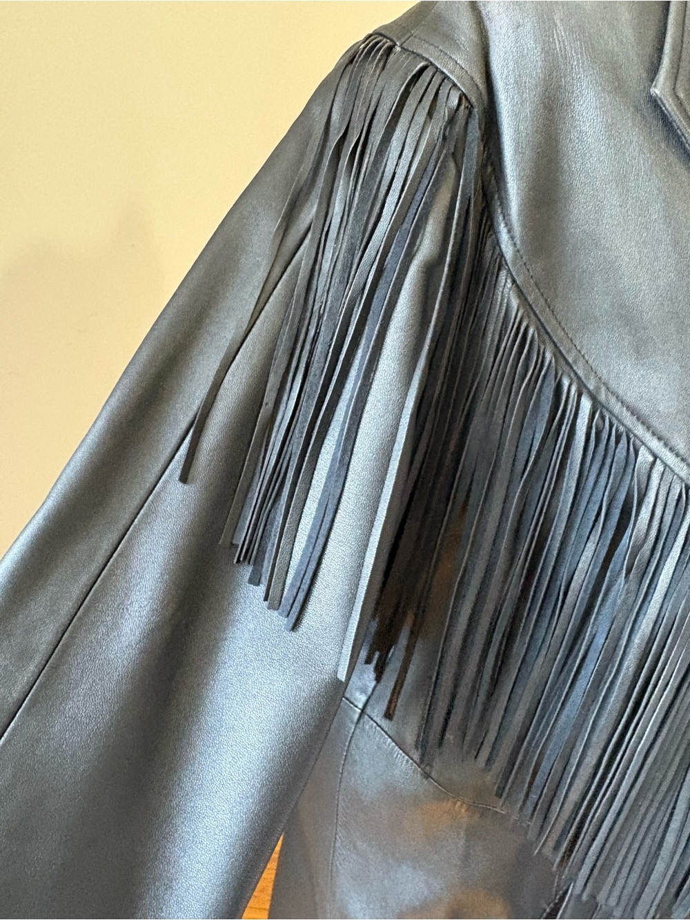 Black Leather Fringe Coat - Women - Picture 12 of 16